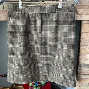 J. CREW WOMENS 0P 62374 WOOL CASHMERE PLAID PENCIL SKIRT PREPPY POCKETS BROWN